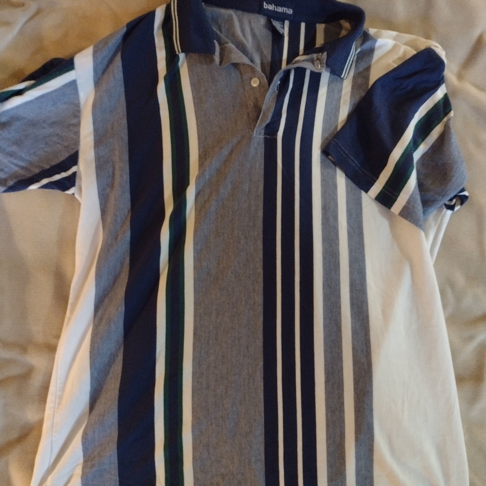 Large Vintage 90s Bahama Striped Polo